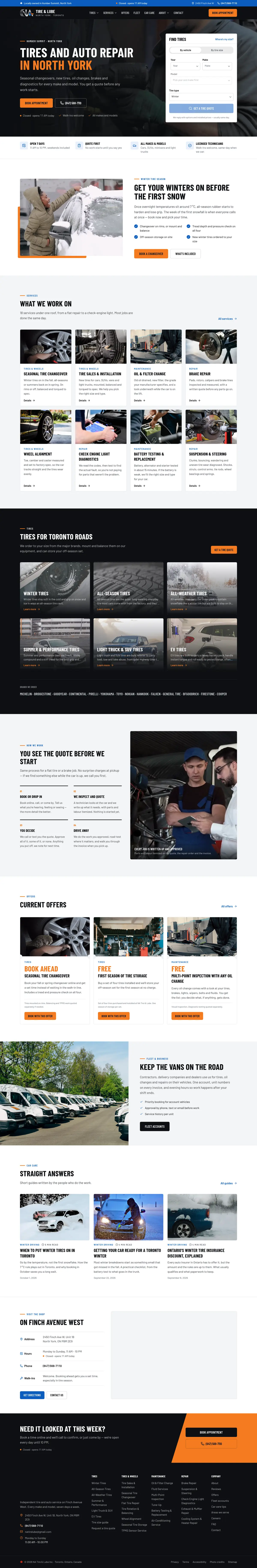 natirelube.com homepage: Tires and auto repair in North York