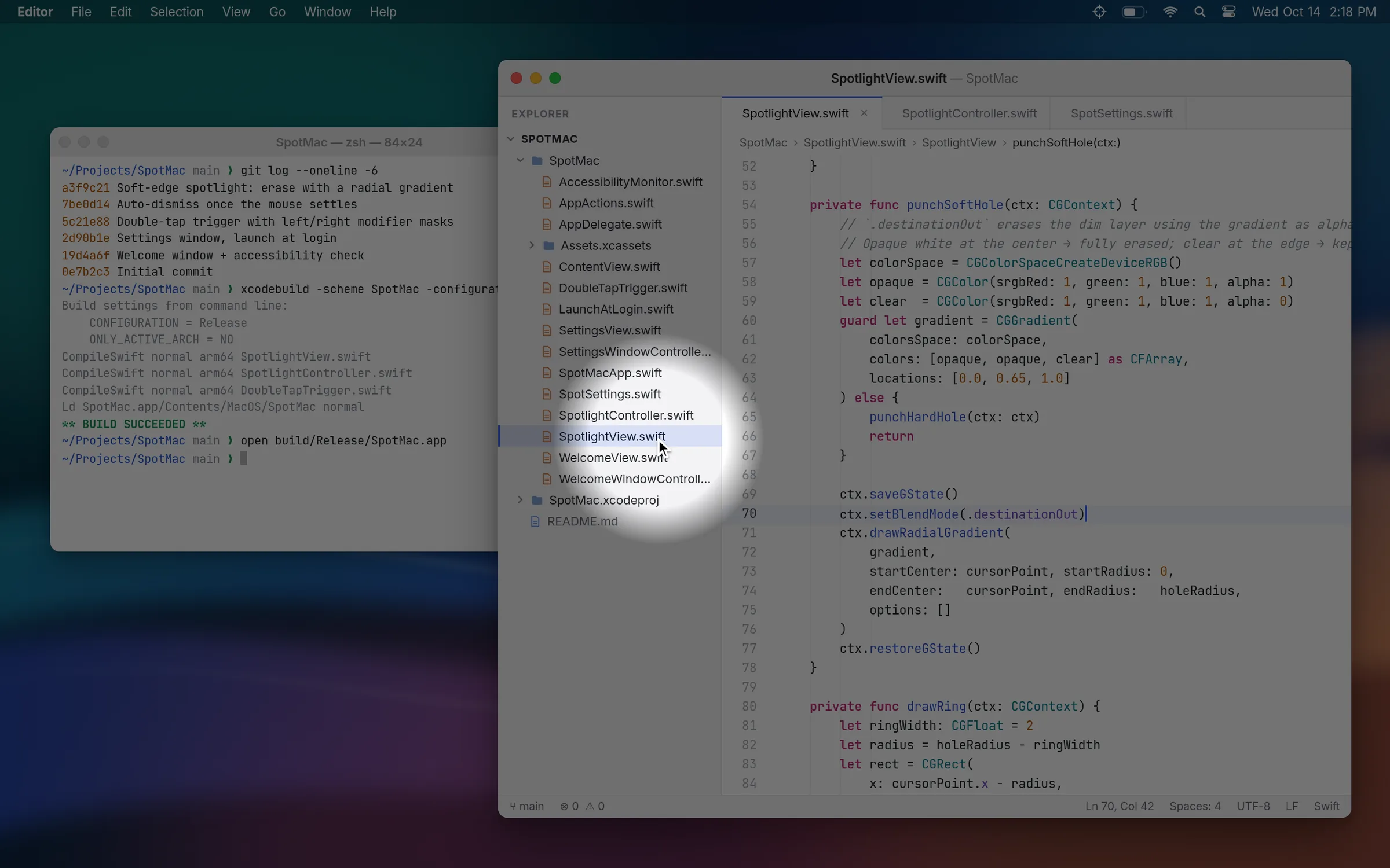 SpotMac spotlight highlighting the cursor on a Mac desktop